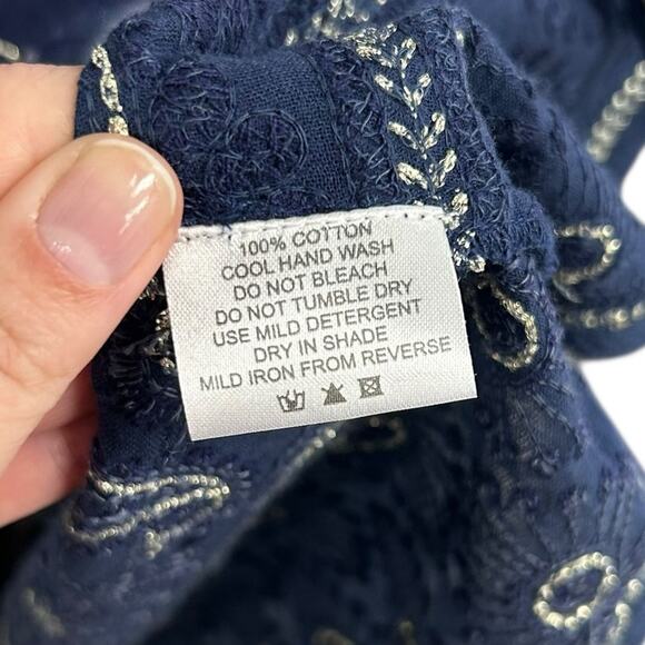 LulaSoul Navy White Printed Short Sleeve Tassel Knee Length Dress Womens Large - Picture 4 of 7